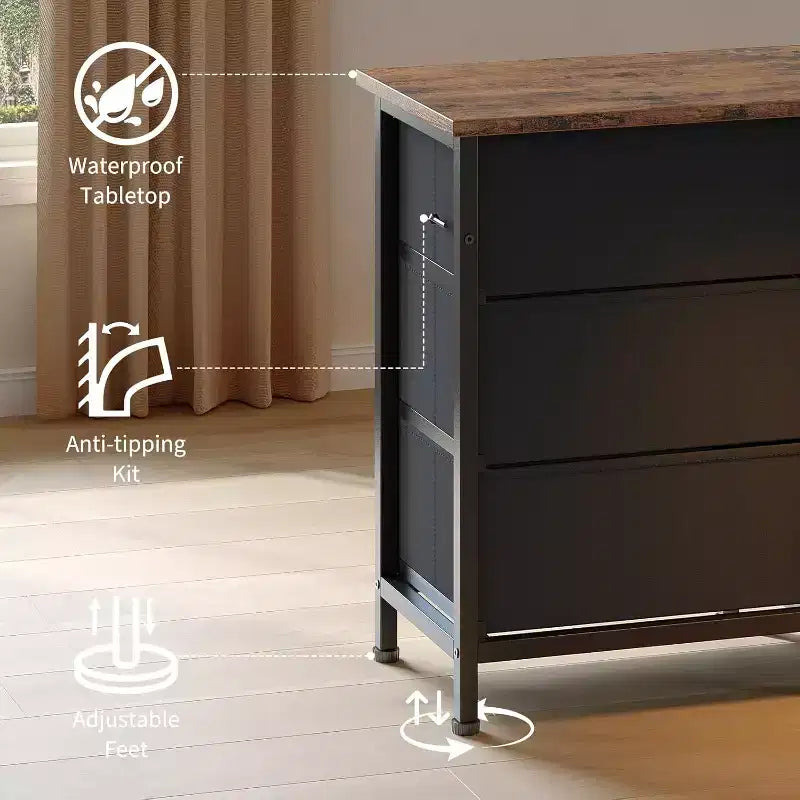 Meuble TV long Acekool à 13 tiroirs avec prise de courant, grand meuble de rangement pour chambre, salon, entrée