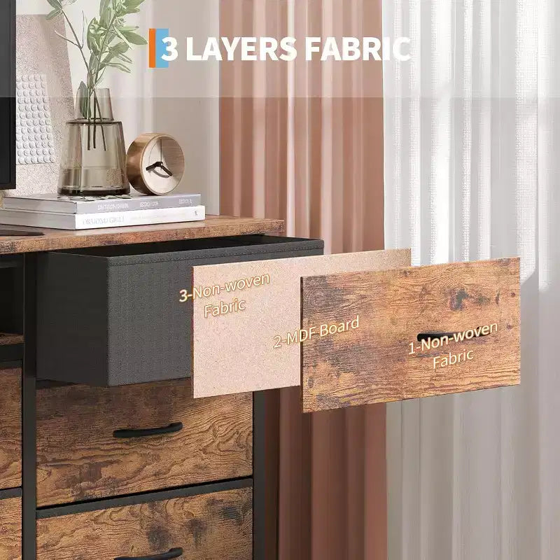 Meuble TV long Acekool à 13 tiroirs avec prise de courant, grand meuble de rangement pour chambre, salon, entrée