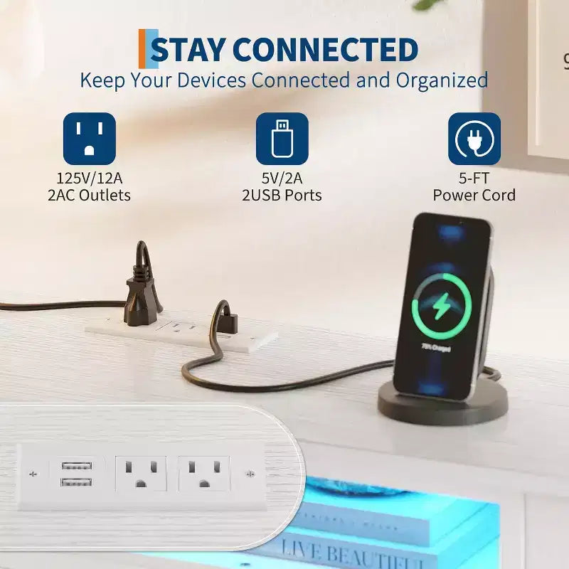Meuble TV long Acekool à 13 tiroirs avec prise de courant, grand meuble de rangement pour chambre, salon, entrée