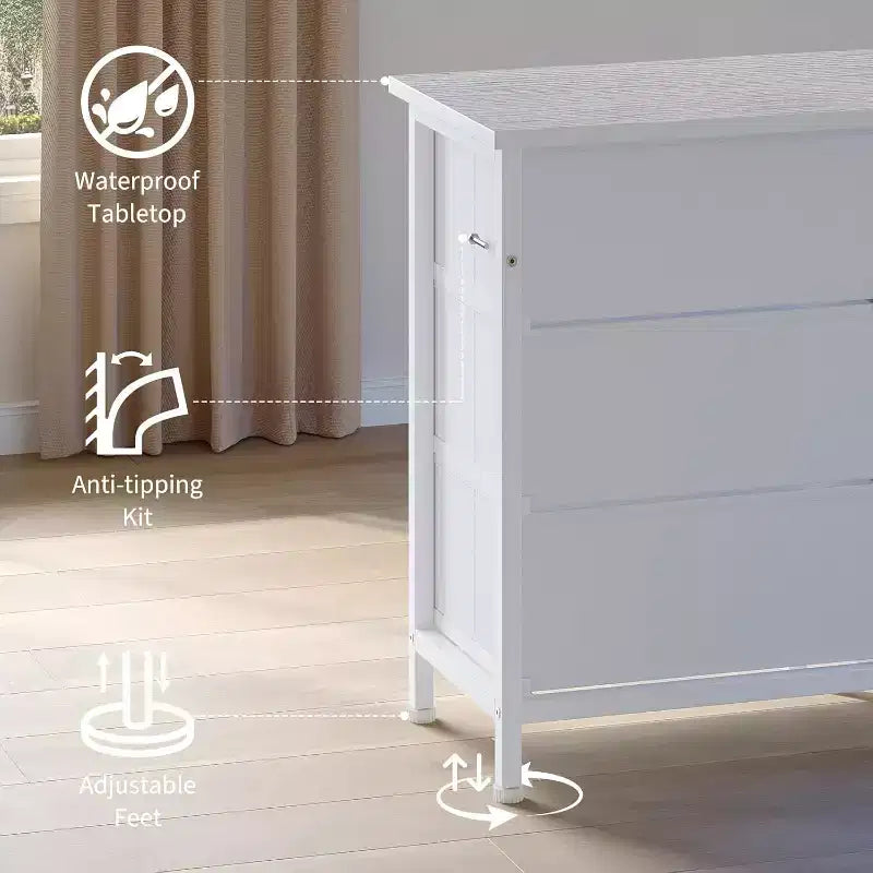 Meuble TV long Acekool à 13 tiroirs avec prise de courant, grand meuble de rangement pour chambre, salon, entrée