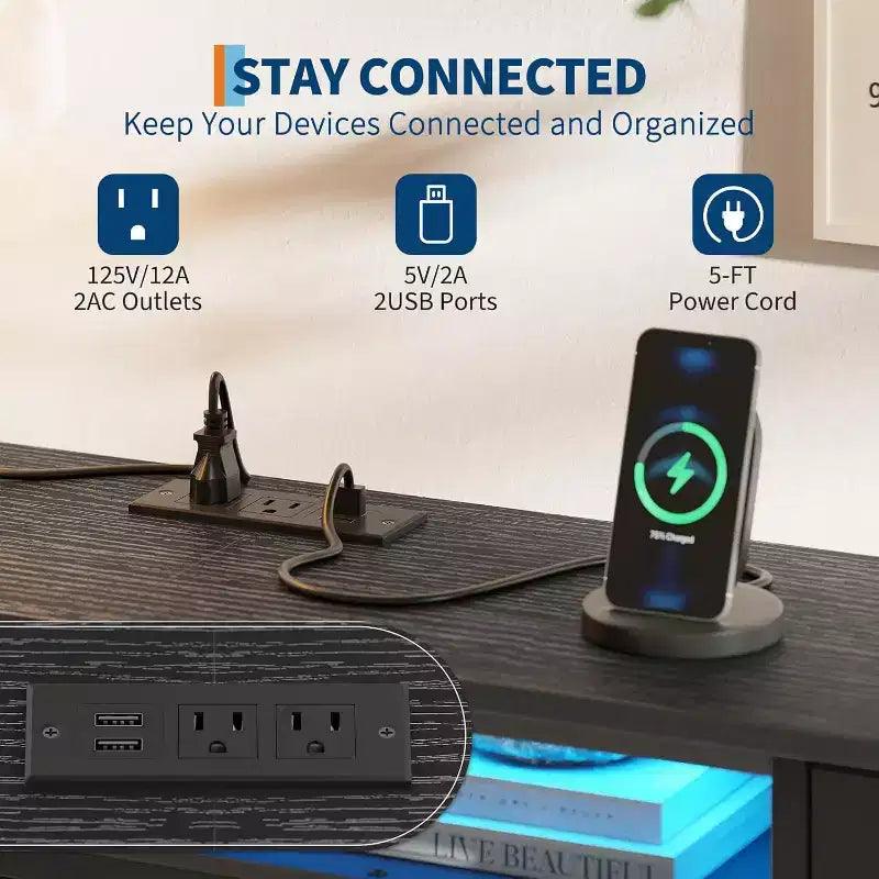 Meuble TV long Acekool à 13 tiroirs avec prise de courant, grand meuble de rangement pour chambre, salon, entrée