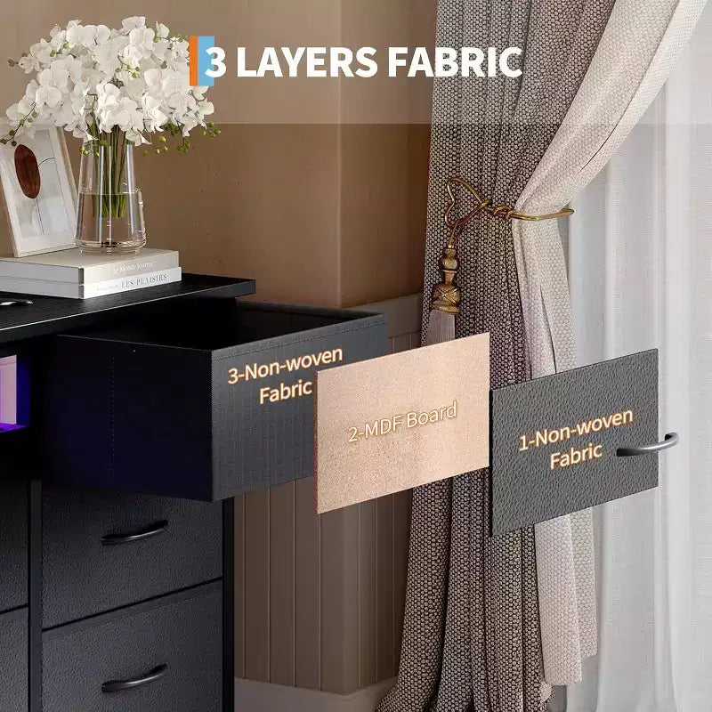Meuble TV long Acekool à 13 tiroirs avec prise de courant, grand meuble de rangement pour chambre, salon, entrée