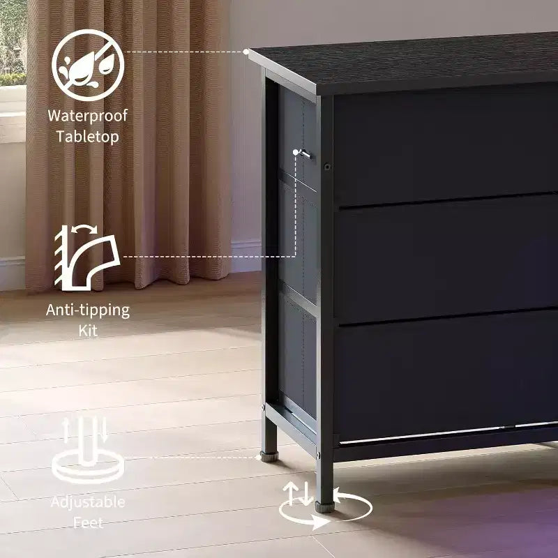 Meuble TV long Acekool à 13 tiroirs avec prise de courant, grand meuble de rangement pour chambre, salon, entrée