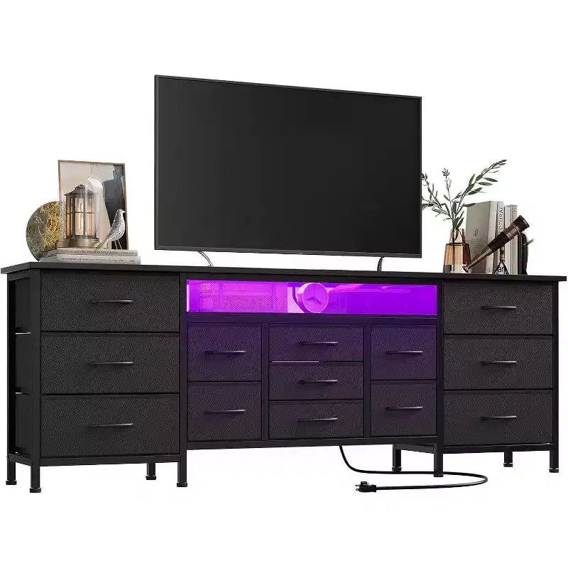 Acekool 13-Drawer Long TV Stand Dresser with Power Outlet, Wide Entertainment Center Storage Organizer for Bedroom, Living Room, Entryway