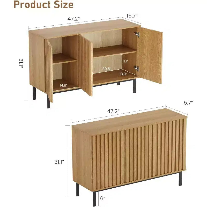 Meuble Buffet avec Portes Cannelées, Armoire de Rangement Moderne en Bois avec Étagère Réglable, Bar à Café Autoportant pour Salle à Manger, Salon