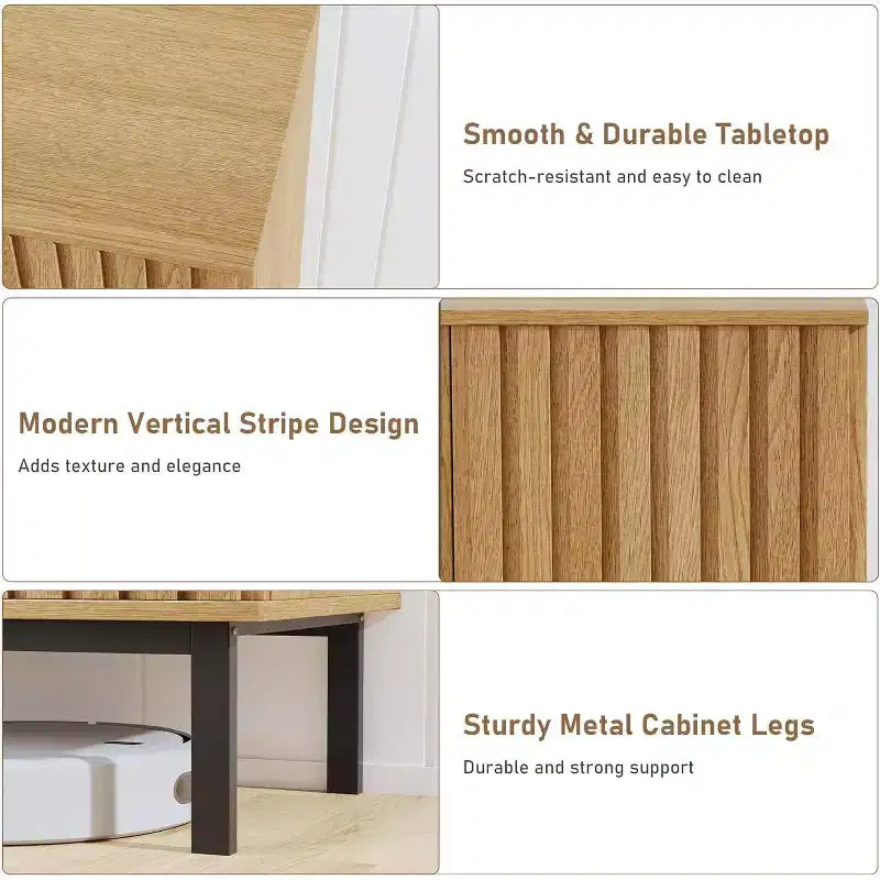 Meuble Buffet avec Portes Cannelées, Armoire de Rangement Moderne en Bois avec Étagère Réglable, Bar à Café Autoportant pour Salle à Manger, Salon