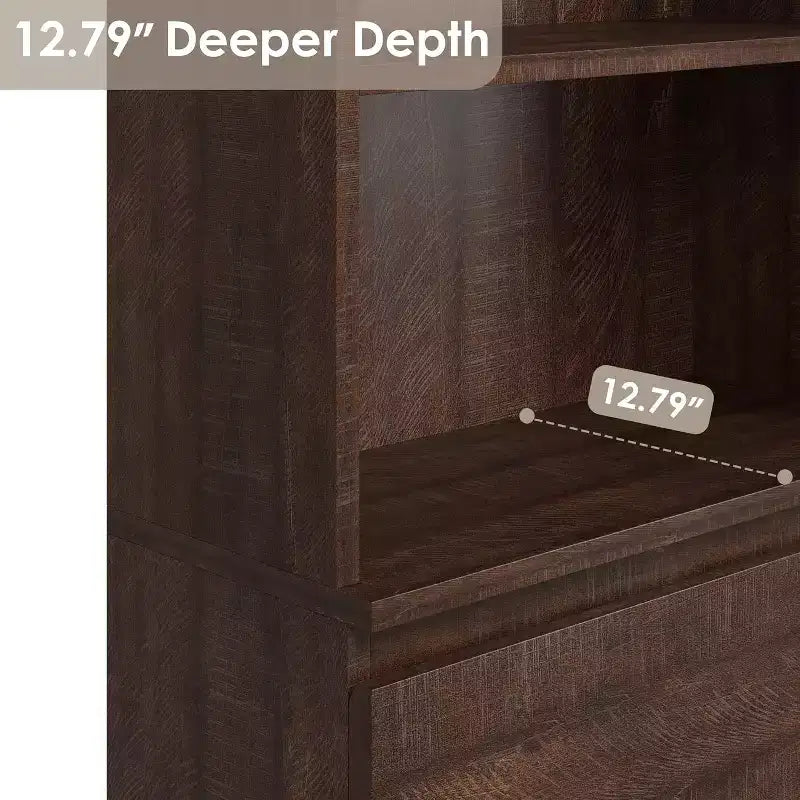 Bibliothèque haute Acekool 70 avec tiroirs, meuble de rangement moderne en bois profond pour bureau ou cuisine
