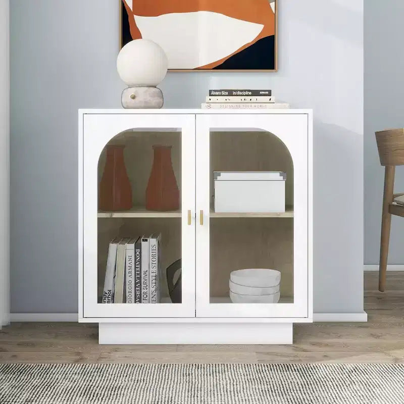 Modern Free Standing Cabinet with Transparent Acrylic Door Panel, Multi-Functional Storage Unit with Adjustable Shelf
