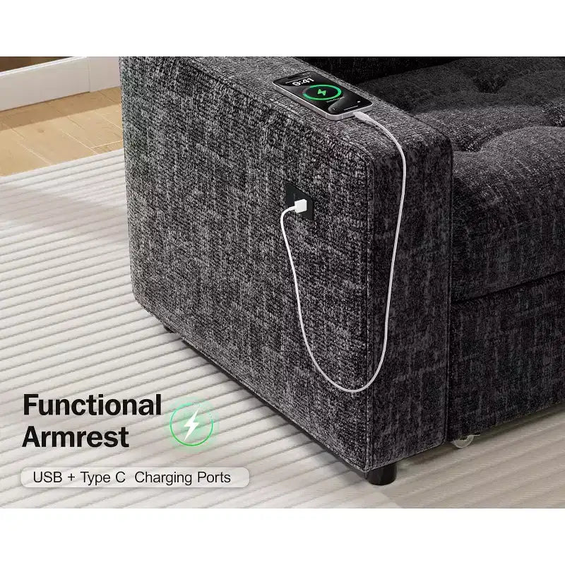 Canapé-lit modulaire 5 places Dyonery, en L, avec fonction relaxation, rangement, ports USB et tissu chenille, pour petits espaces
