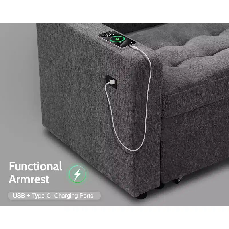 Canapé-lit modulaire 5 places Dyonery, en L, avec fonction relaxation, rangement, ports USB et tissu chenille, pour petits espaces