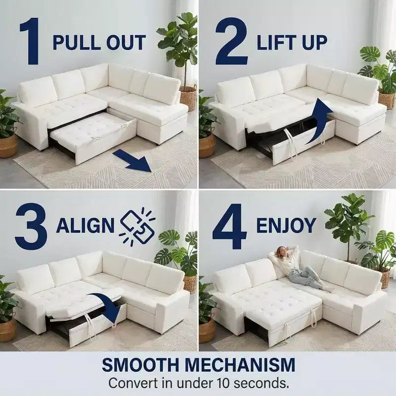 Canapé-lit modulaire 5 places Dyonery, en L, avec fonction relaxation, rangement, ports USB et tissu chenille, pour petits espaces