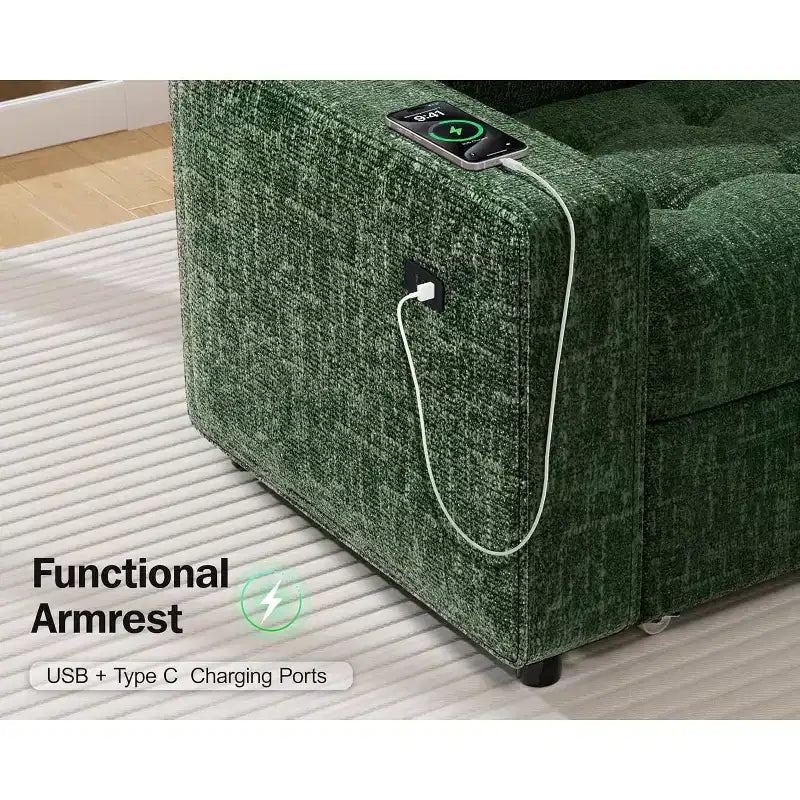 Canapé-lit modulaire 5 places Dyonery, en L, avec fonction relaxation, rangement, ports USB et tissu chenille, pour petits espaces