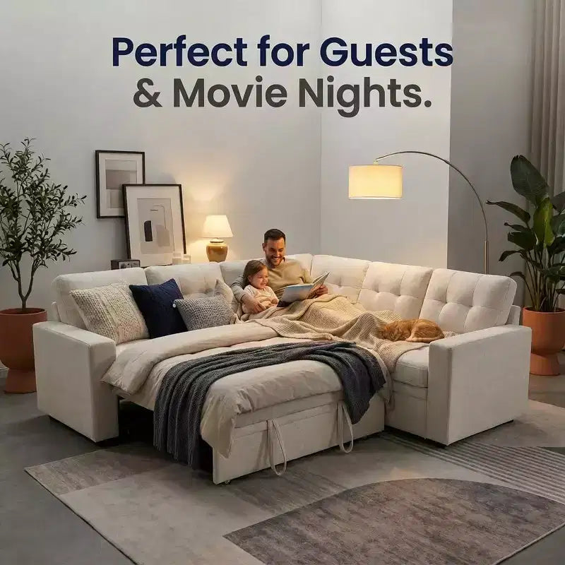 Canapé-lit modulaire 5 places Dyonery, en L, avec fonction relaxation, rangement, ports USB et tissu chenille, pour petits espaces