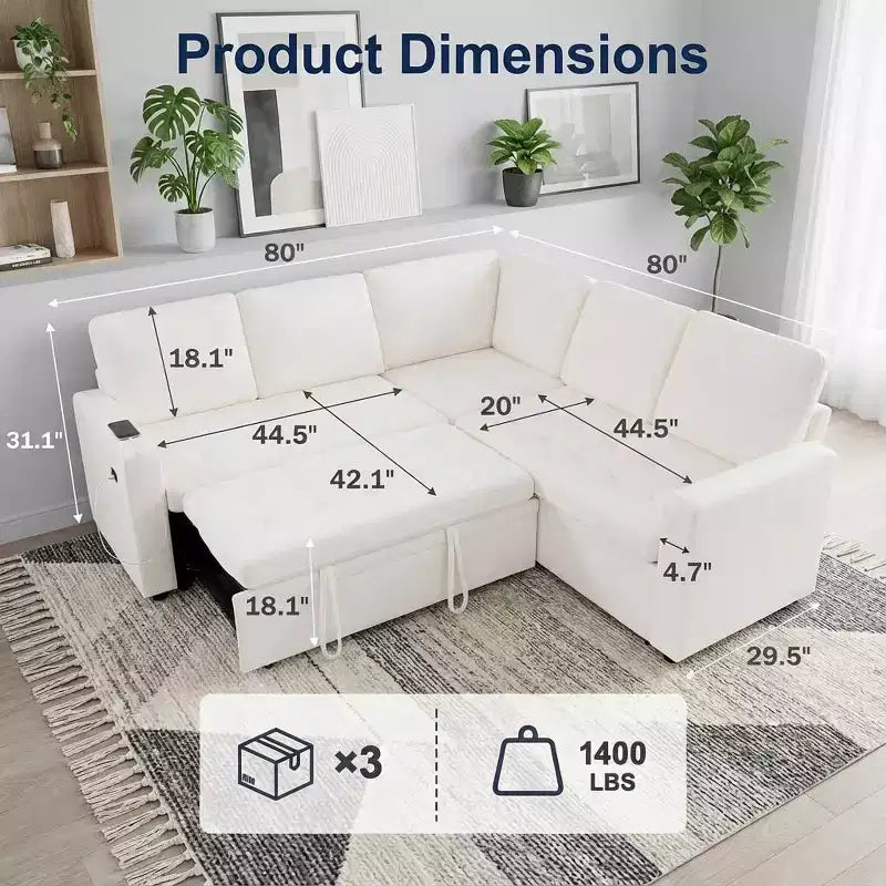 Canapé-lit modulaire 5 places Dyonery, en L, avec fonction relaxation, rangement, ports USB et tissu chenille, pour petits espaces