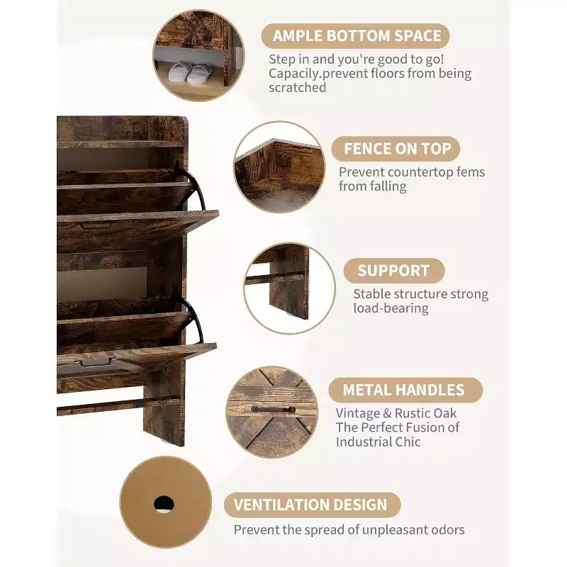 Meuble à chaussures étroit Acekool pour entrée, avec 2 tiroirs basculants, meuble de rangement pour chaussures dissimulé