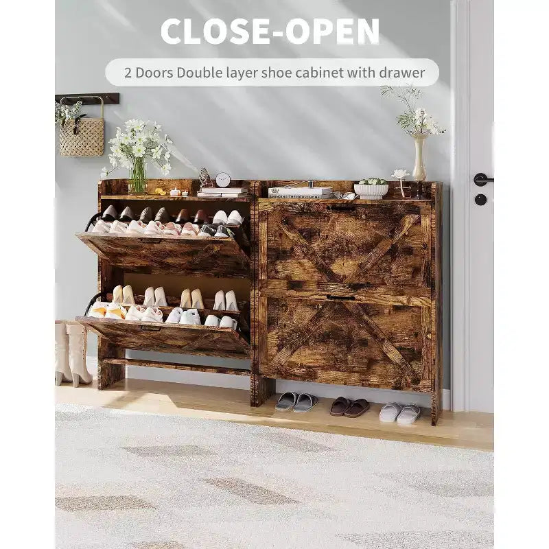 Meuble à chaussures étroit Acekool pour entrée, avec 2 tiroirs basculants, meuble de rangement pour chaussures dissimulé