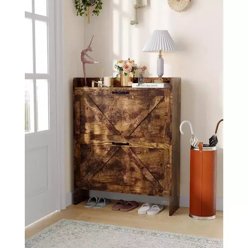 Meuble à chaussures étroit Acekool pour entrée, avec 2 tiroirs basculants, meuble de rangement pour chaussures dissimulé