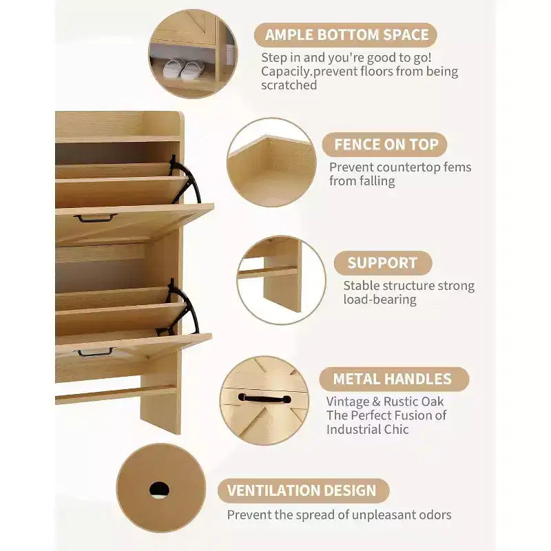 Meuble à chaussures étroit Acekool pour entrée, avec 2 tiroirs basculants, meuble de rangement pour chaussures dissimulé