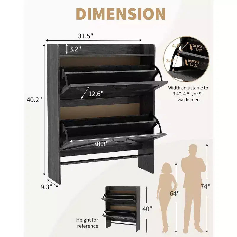 Meuble à chaussures étroit Acekool pour entrée, avec 2 tiroirs basculants, meuble de rangement pour chaussures dissimulé