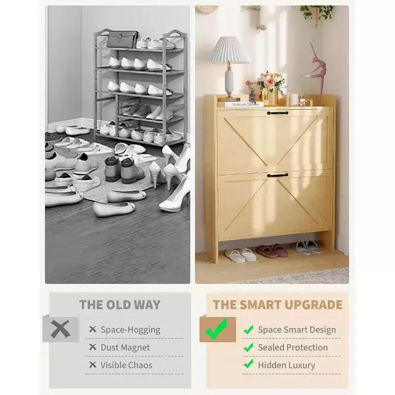 Meuble à chaussures étroit Acekool pour entrée, avec 2 tiroirs basculants, meuble de rangement pour chaussures dissimulé