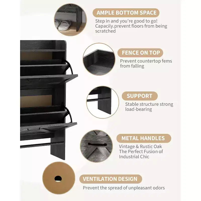 Meuble à chaussures étroit Acekool pour entrée, avec 2 tiroirs basculants, meuble de rangement pour chaussures dissimulé