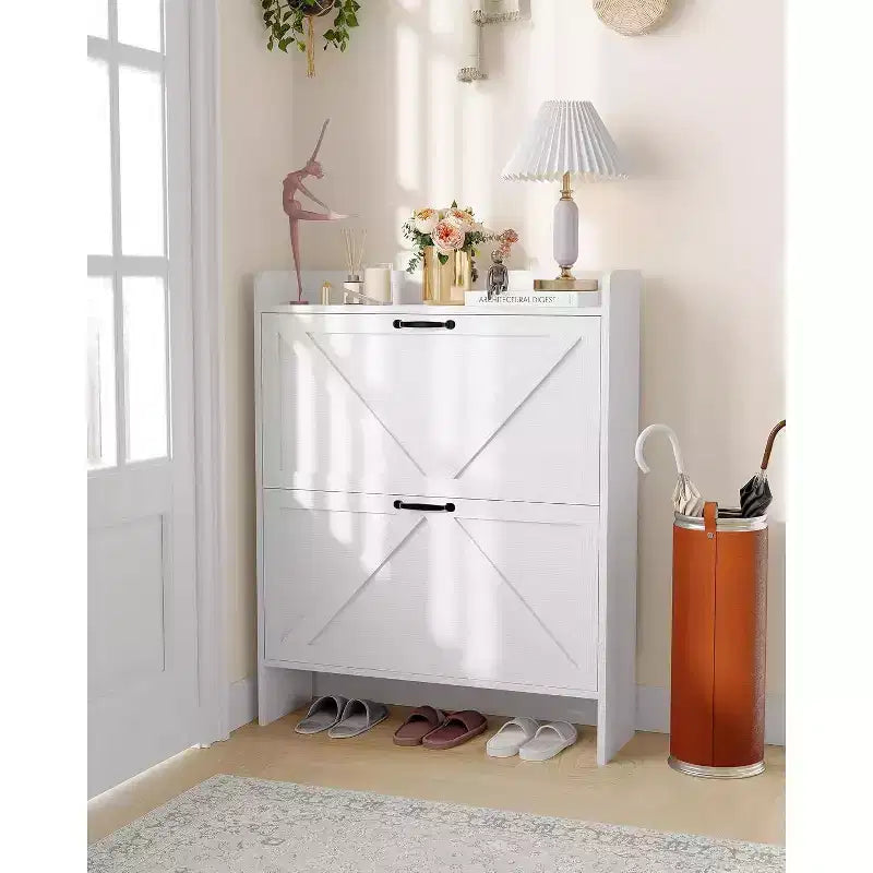 Meuble à chaussures étroit Acekool pour entrée, avec 2 tiroirs basculants, meuble de rangement pour chaussures dissimulé