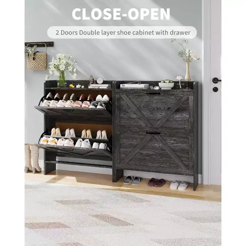Meuble à chaussures étroit Acekool pour entrée, avec 2 tiroirs basculants, meuble de rangement pour chaussures dissimulé