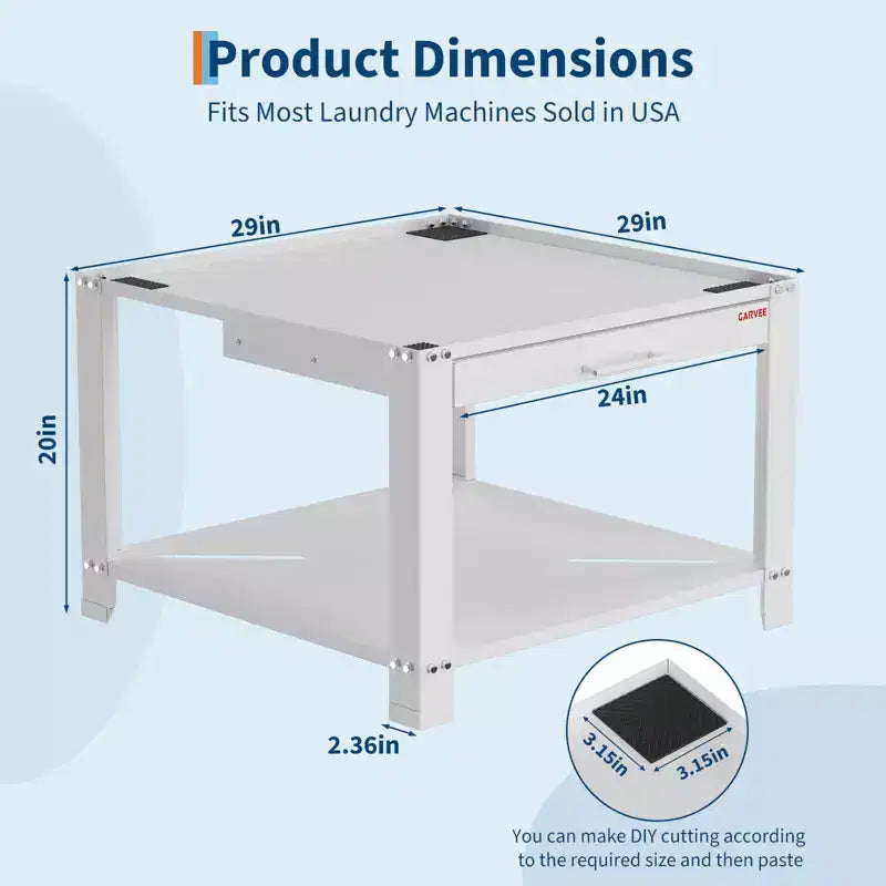 Pieds de lave-linge et sèche-linge avec étagère à panier, pied de buanderie de 50 cm de haut avec patins anti-vibrations réglables