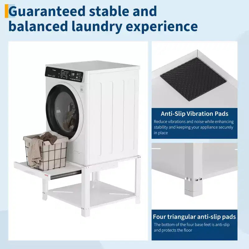 Pieds de lave-linge et sèche-linge avec étagère à panier, pied de buanderie de 50 cm de haut avec patins anti-vibrations réglables