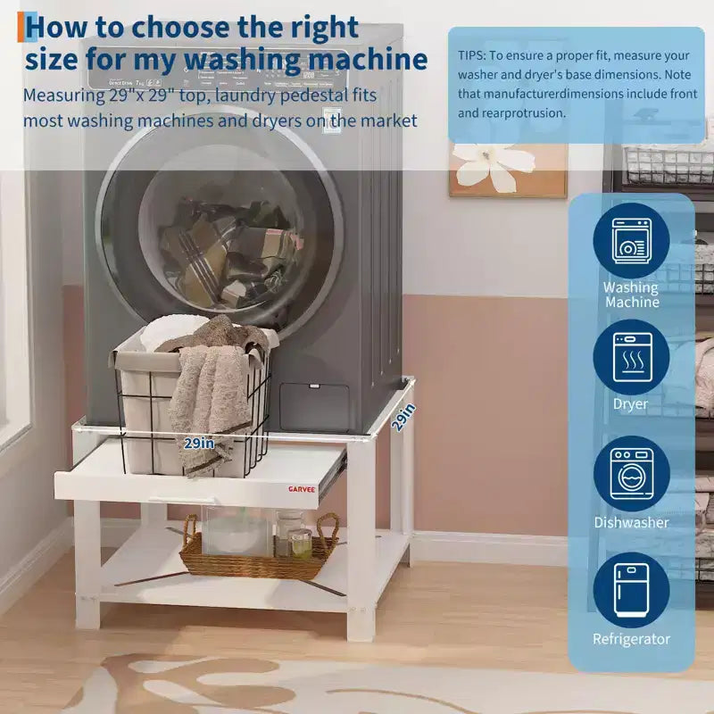 Pieds de lave-linge et sèche-linge avec étagère à panier, pied de buanderie de 50 cm de haut avec patins anti-vibrations réglables