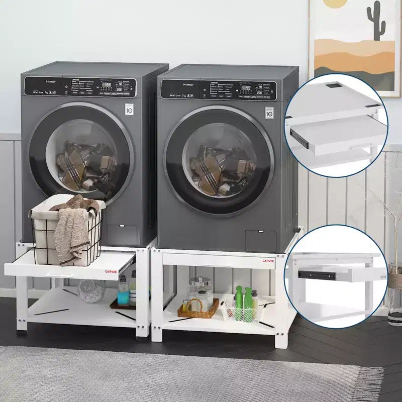 Pieds de lave-linge et sèche-linge avec étagère à panier, pied de buanderie de 50 cm de haut avec patins anti-vibrations réglables