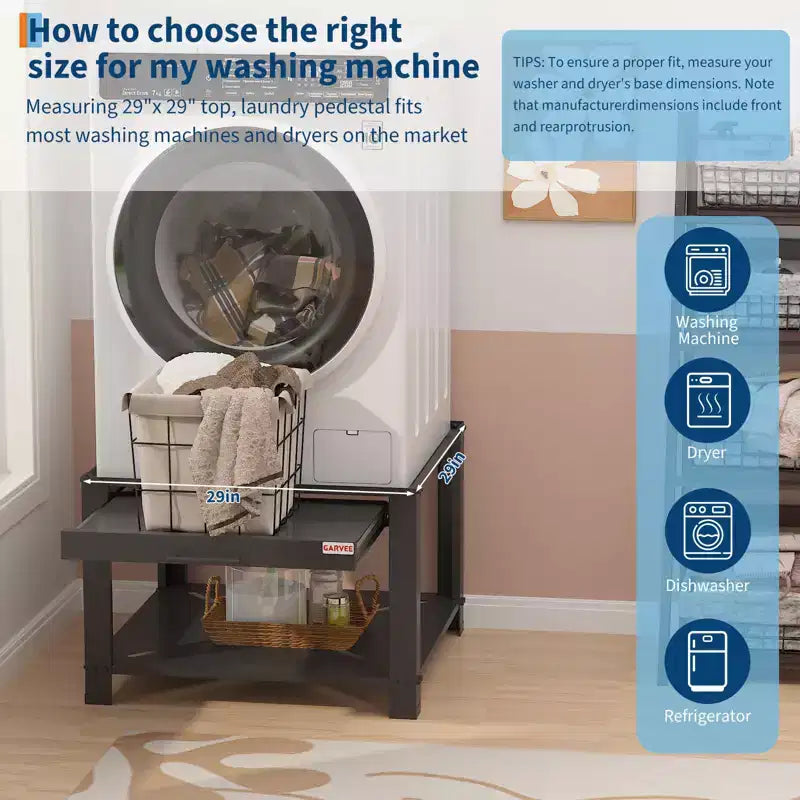 Pieds de lave-linge et sèche-linge avec étagère à panier, pied de buanderie de 50 cm de haut avec patins anti-vibrations réglables