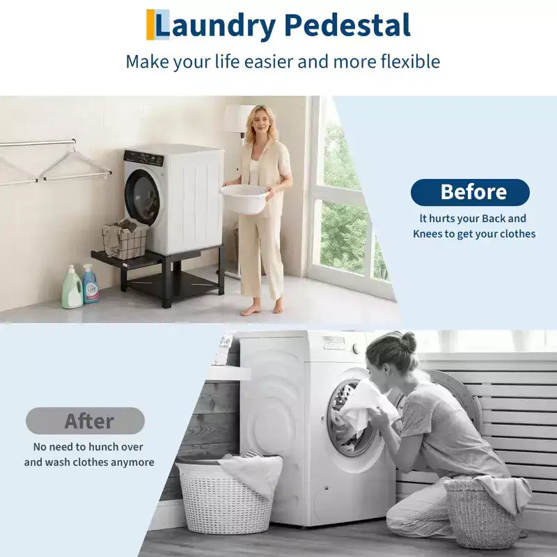 Pieds de lave-linge et sèche-linge avec étagère à panier, pied de buanderie de 50 cm de haut avec patins anti-vibrations réglables