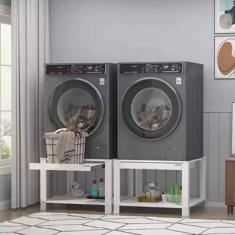 Pieds de lave-linge et sèche-linge avec étagère à panier, pied de buanderie de 50 cm de haut avec patins anti-vibrations réglables