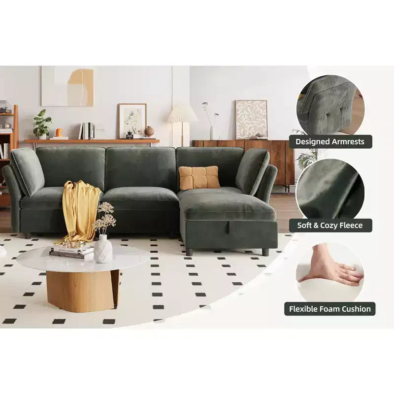 Canapé, chaise modulaire d'angle avec pouf sans accoudoirs Velours Coussins décoratifs à assise profonde