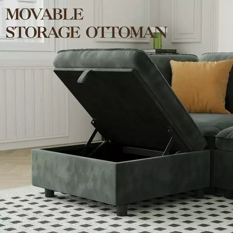 Canapé, chaise modulaire d'angle avec pouf sans accoudoirs Velours Coussins décoratifs à assise profonde