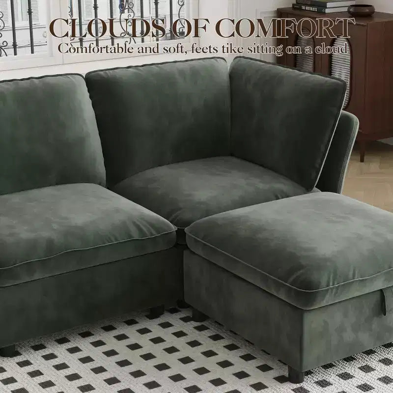Canapé, chaise modulaire d'angle avec pouf sans accoudoirs Velours Coussins décoratifs à assise profonde