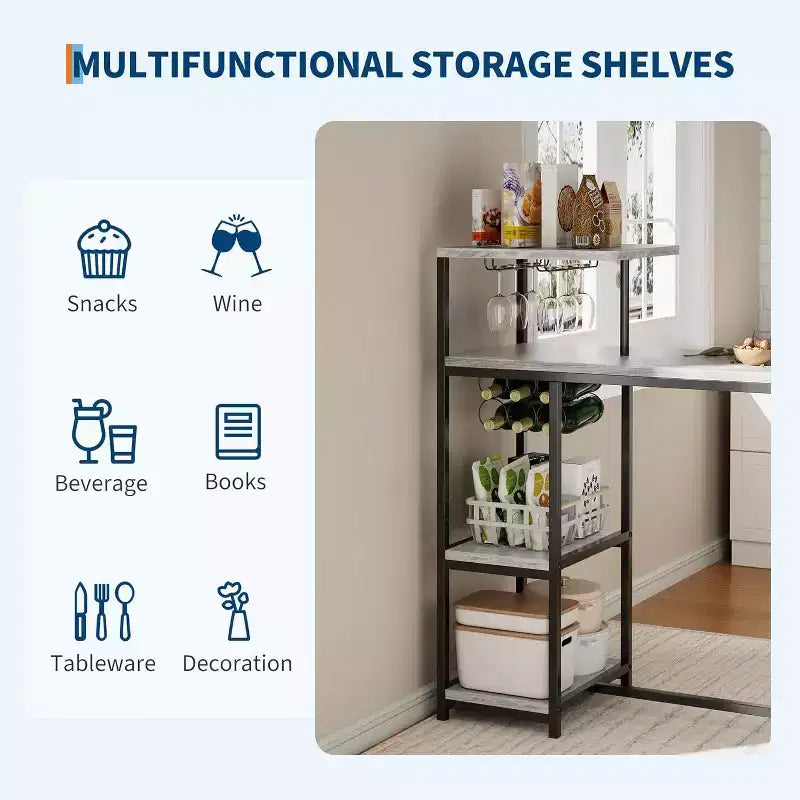 Ensemble table à manger Acekool extensible pour 2 personnes avec étagères de rangement et porte-bouteilles, table de bar et chaises 3 pièces compactes