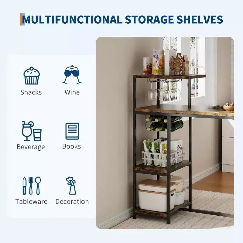 Ensemble table à manger Acekool extensible pour 2 personnes avec étagères de rangement et porte-bouteilles, table de bar et chaises 3 pièces compactes