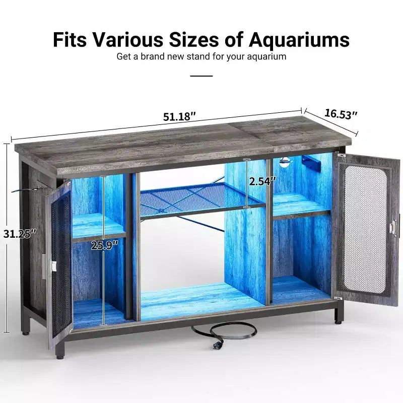 Table console Besiost avec station de recharge, support d'aquarium de 55-75 gallons avec armoire de rangement
