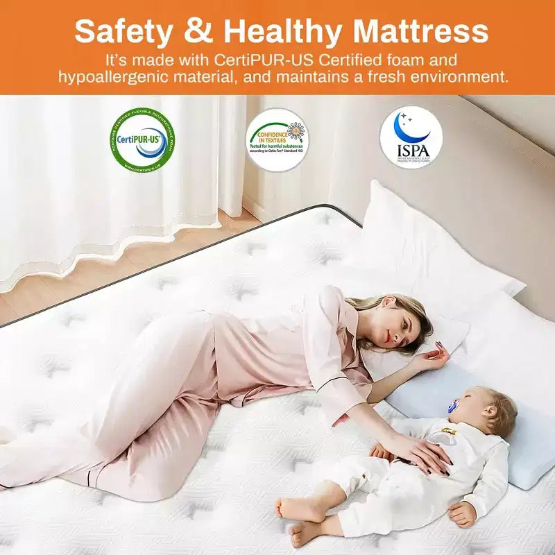 Matelas King hybride 14 pouces, matelas en mousse à mémoire de forme rafraîchissant en boîte avec ressorts ensachés individuellement, certifié CertiPUR-US, fermeté moyenne