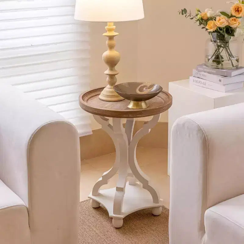 COZAYH Table de chevet d'appoint ronde en bois rustique avec plateau de service, blanche, lot de 2
