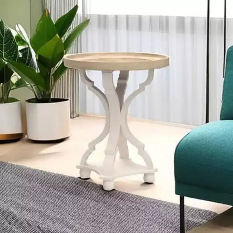 COZAYH Table de chevet d'appoint ronde en bois rustique avec plateau de service, blanche, lot de 2