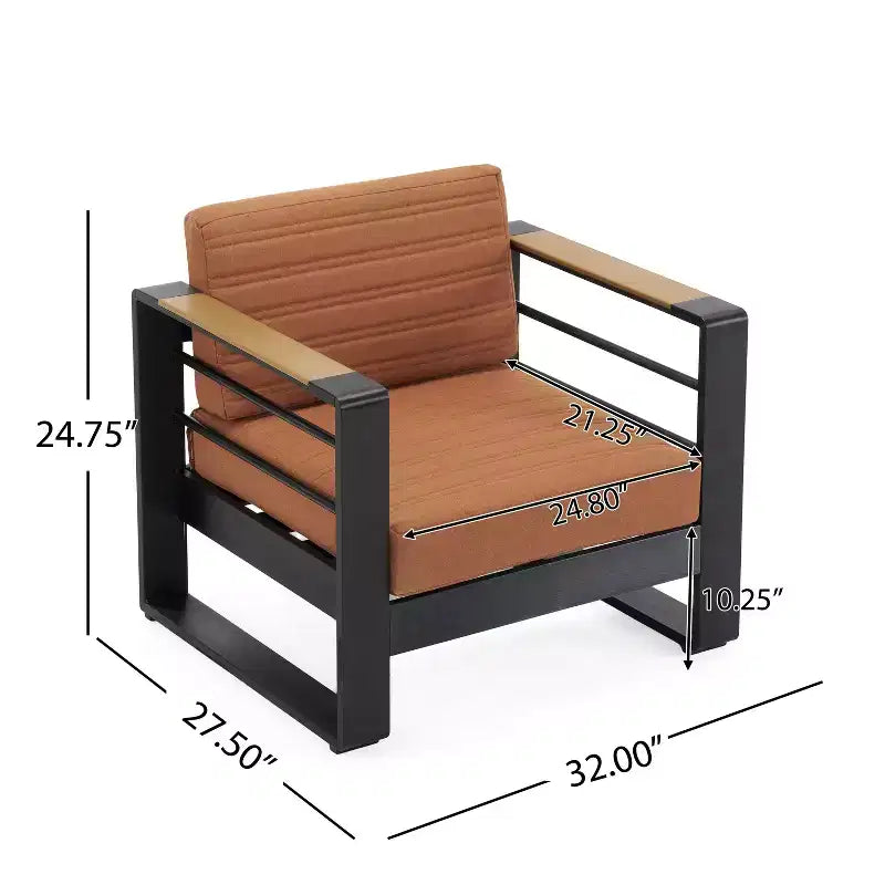 TUYOHW 15 Ensemble de 1 fauteuil d'appoint chic pour patio, fauteuil de canapé de conversation de luxe en aluminium pour l'extérieur, pour véranda, jardin et cour arrière, fauteuil club rembourré