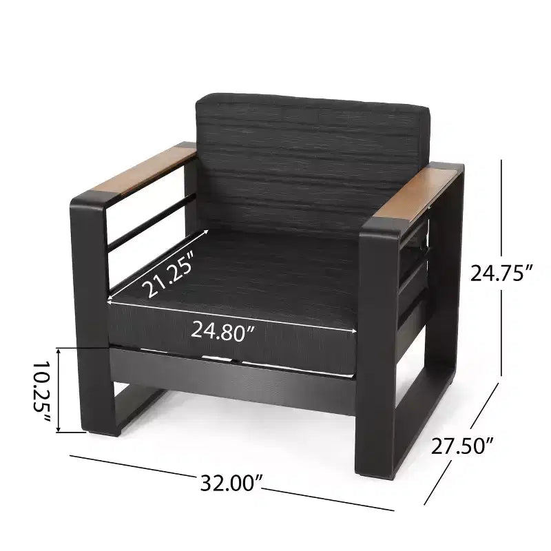 TUYOHW 15 Ensemble de 1 fauteuil d'appoint chic pour patio, fauteuil de canapé de conversation de luxe en aluminium pour l'extérieur, pour véranda, jardin et cour arrière, fauteuil club rembourré