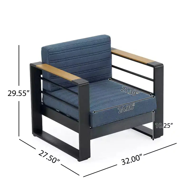 TUYOHW 15 Ensemble de 1 fauteuil d'appoint chic pour patio, fauteuil de canapé de conversation de luxe en aluminium pour l'extérieur, pour véranda, jardin et cour arrière, fauteuil club rembourré