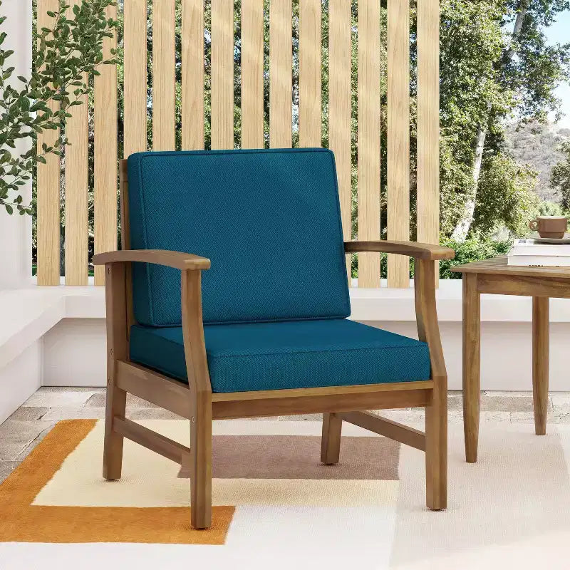 TUYOHW Ensemble de 1 fauteuil d'appoint rustique pour patio, fauteuils club rembourrés, siège de conversation extérieur en acacia pour véranda, jardin et arrière-cour, capacité de 180 kg