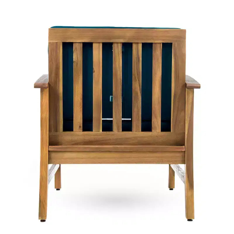 TUYOHW Ensemble de 1 fauteuil d'appoint rustique pour patio, fauteuils club rembourrés, siège de conversation extérieur en acacia pour véranda, jardin et arrière-cour, capacité de 180 kg