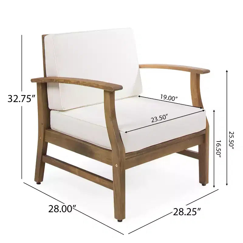 TUYOHW Ensemble de 1 fauteuil d'appoint rustique pour patio, fauteuils club rembourrés, siège de conversation extérieur en acacia pour véranda, jardin et arrière-cour, capacité de 180 kg