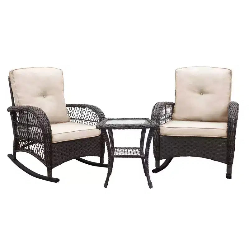 TUYOHW Fauteuil à bascule d'appoint pour terrasse, fauteuil inclinable en rotin, chaise longue en métal thermolaqué pour porche, jardin et arrière-cour, capacité de 158 kg, 2 chaises + 1 table